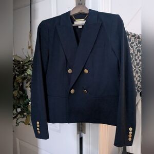 Chic Trendy Navy Double-Breasted Blazer with Gold Buttons Size 8 Michael Kors